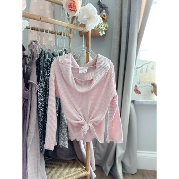 Vivie And Ash Blush Slouchy Drapey Cowl Thermal Sweater